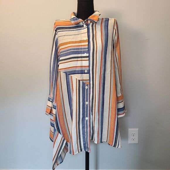BOHO Chic Women's Large Textured Lagenlook Scandi Tunic Top Asymmetric Oversize - Picture 1 of 9